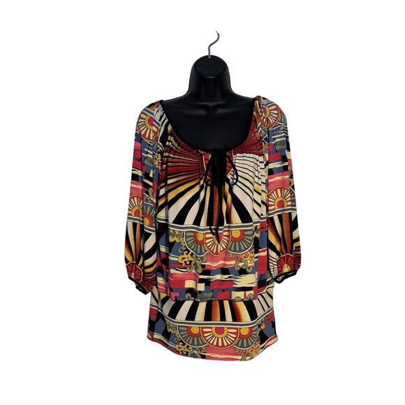 Evovorro Tops - Evovorro Graphic Print Peasant Top Small Multicolor Boho Tunic 3/4 Sleeve
